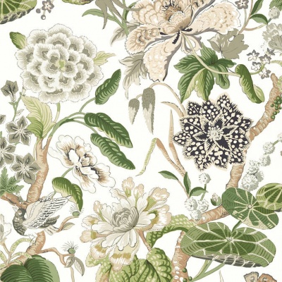 Thibaut Hill Garden Wallpaper in White and Green